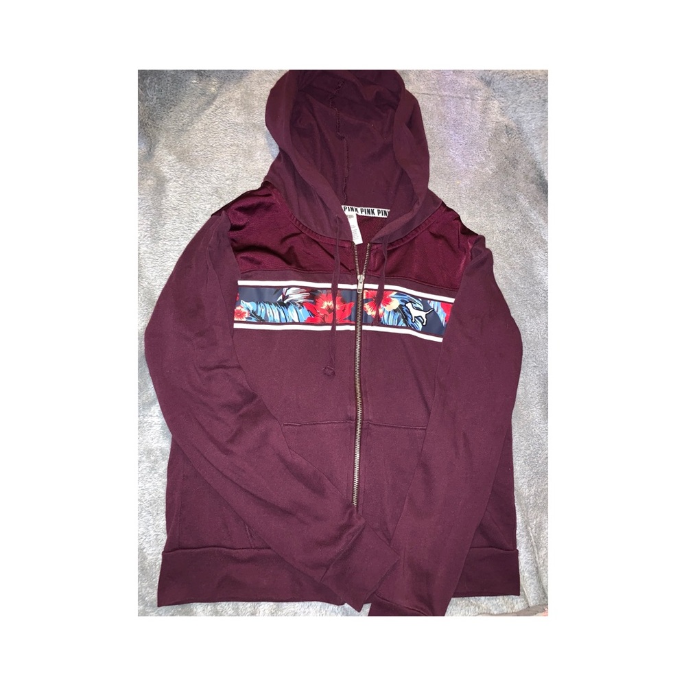 Purple PINK Zip Up Hoodie with Flower Design